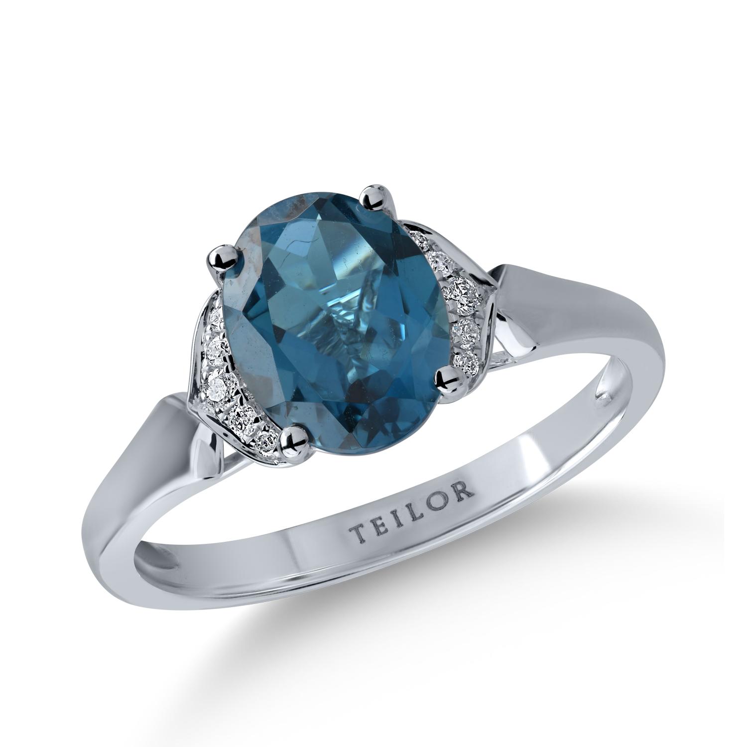 Fehérarany gyűrű 2.19ct Londoni kék topázzal és 0.05ct gyémántokkal